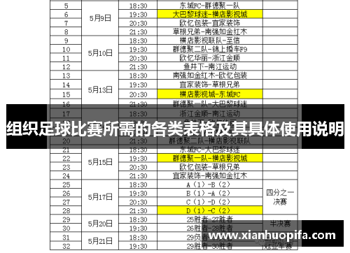 组织足球比赛所需的各类表格及其具体使用说明